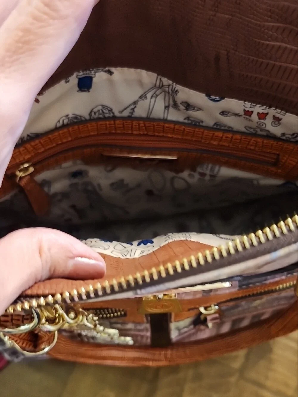 Nicole Lee Brown Roma Print Dome Satchel with Gold Hardware